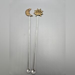 Glass Swizzle Sticks or Cocktail Stirrers Each 8" Long EUC Set of 2